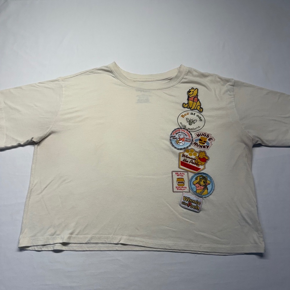 Disney Winnie the Pooh Patch Tee XL 15-17‎ Ivory Graphic Shirt Cute Bear
